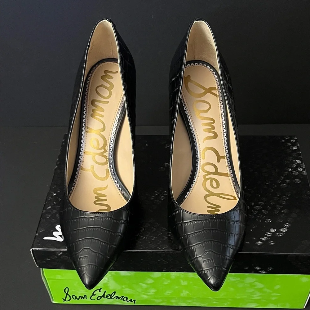 Sam Edelman Black Croc-Patterned Heels Size 6.5- NEVER WORN - Picture 3 of 7